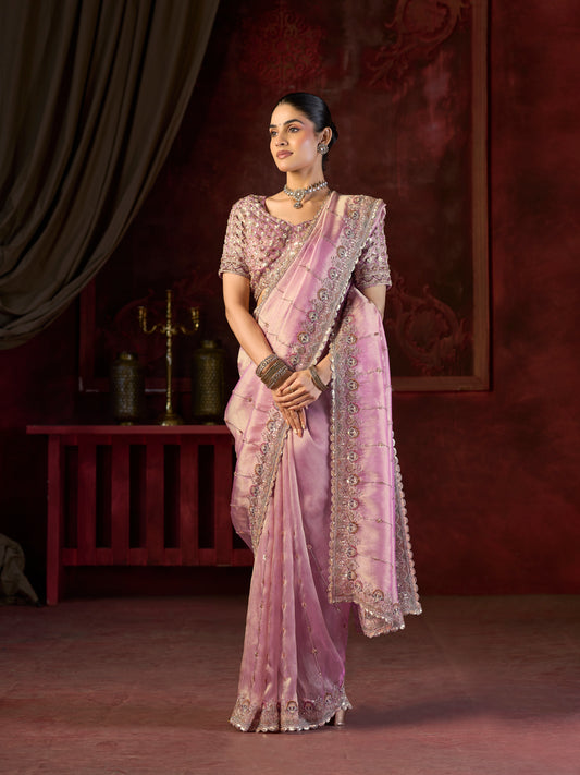 Gulabi Noor Bitswork Saree