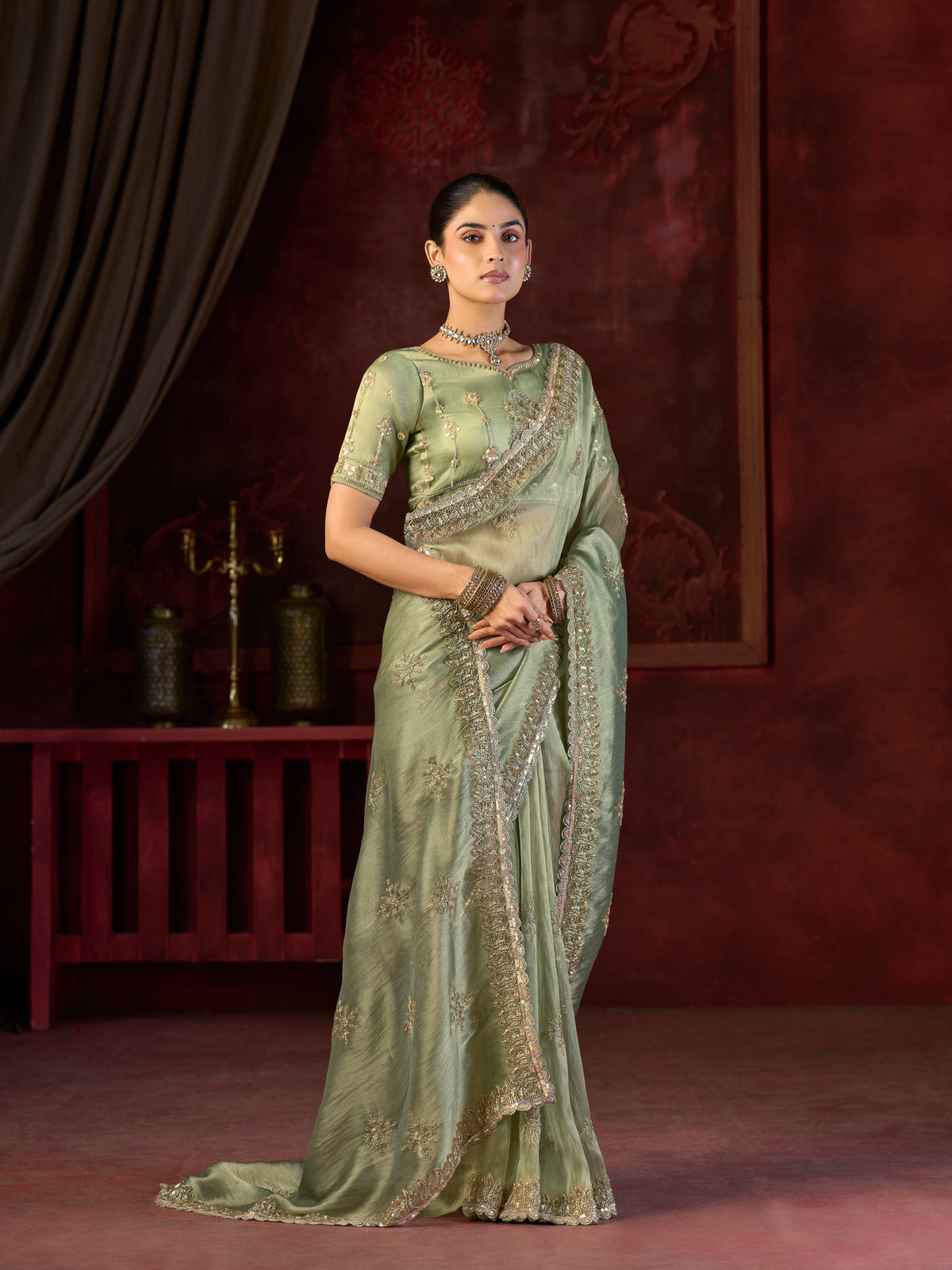 Gulbahaar Sage Bitswork Saree