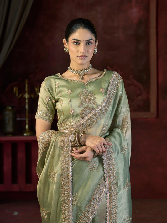 Gulbahaar Sage Bitswork Saree