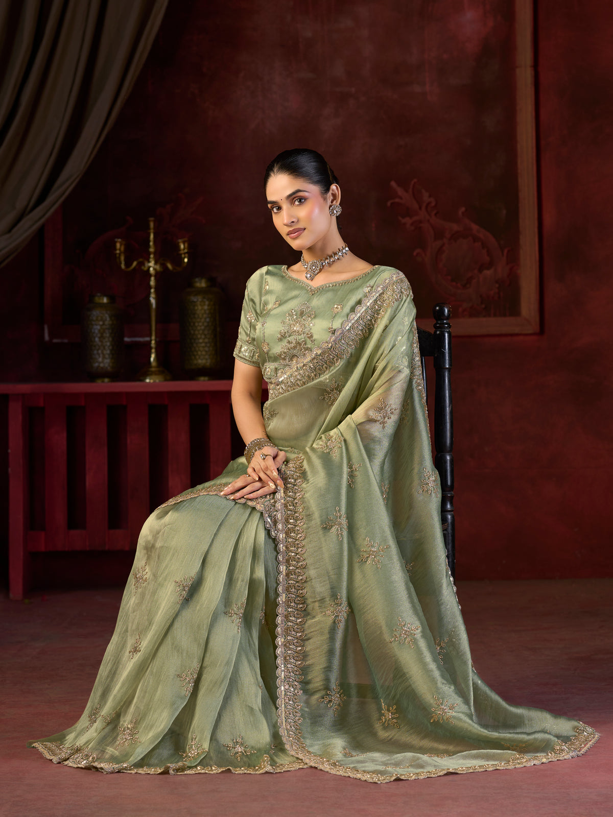 Gulbahaar Sage Bitswork Saree