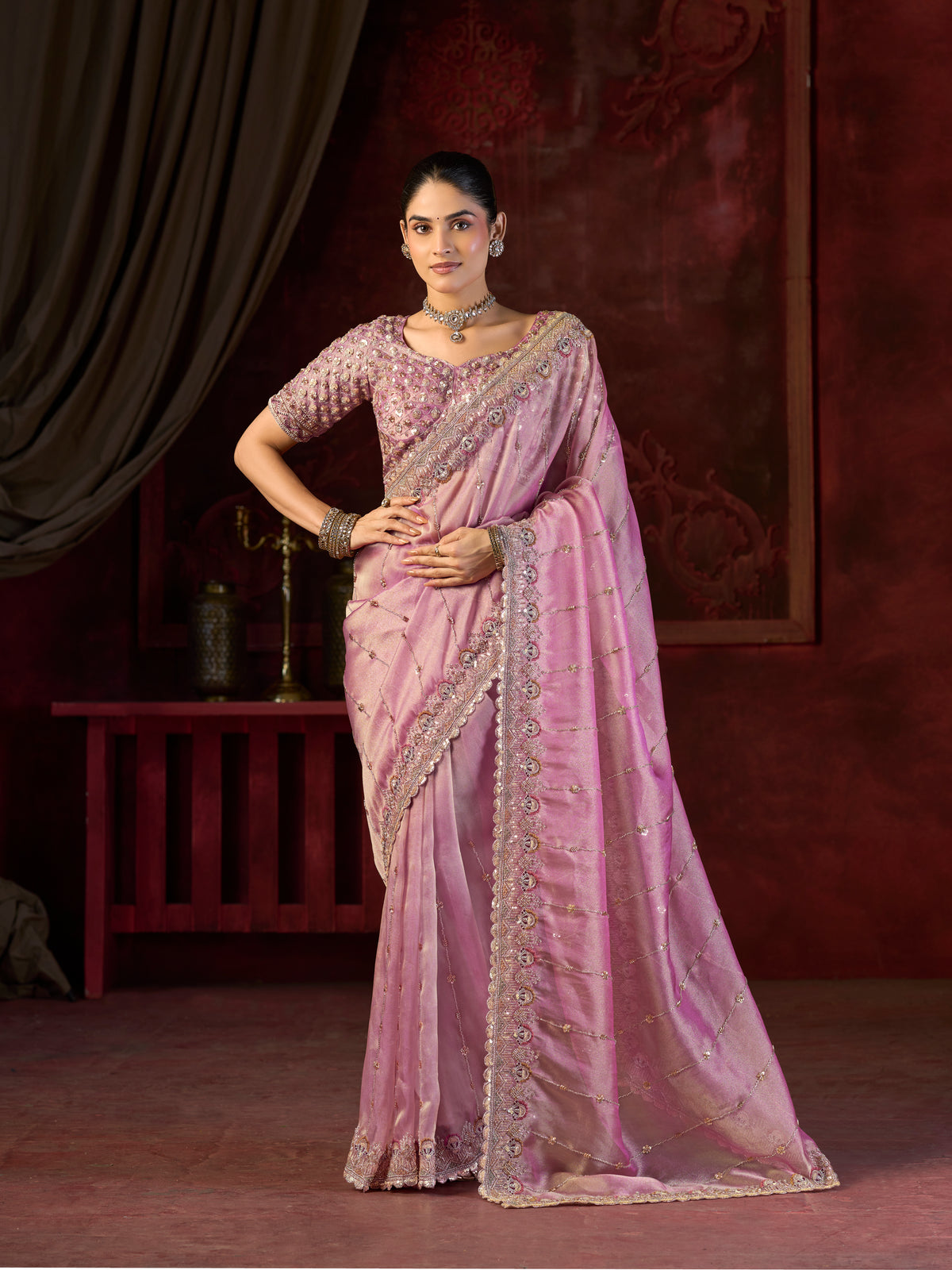 Gulabi Noor Bitswork Saree