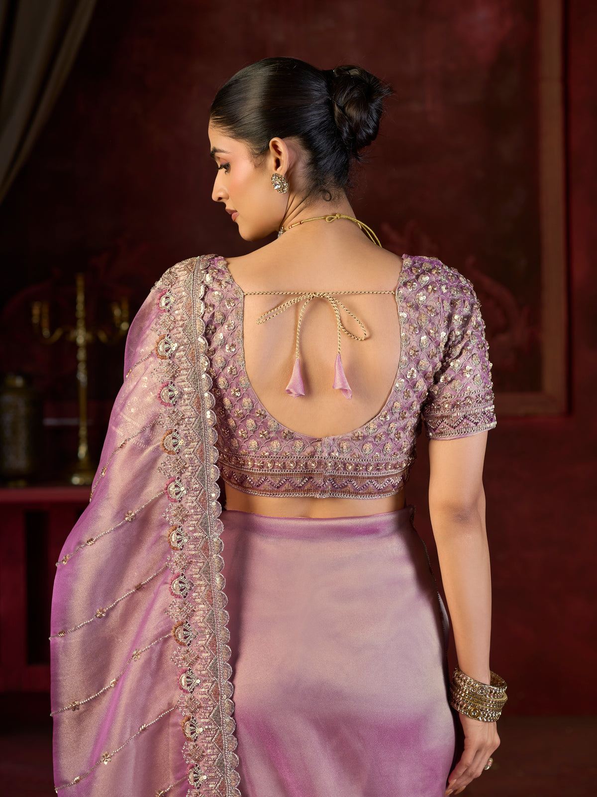 Gulabi Noor Bitswork Saree