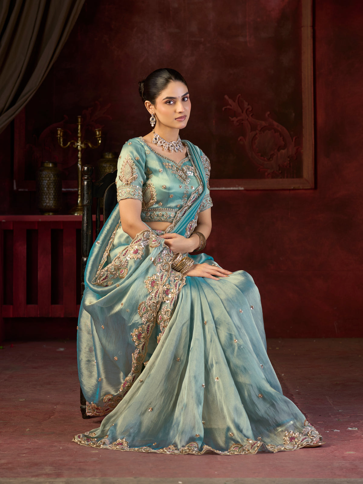 Neelambari Zari-Bits Saree